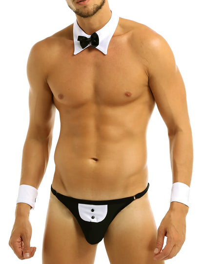 Mens Waiter Lingerie Set: Tuxedo G-String Costume