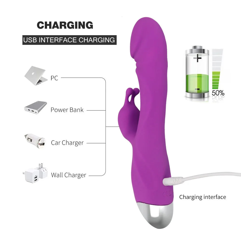 USB charging Rabbit Vibrators Vagina G Spot Clitoris Nipple Dual Stimulator Massager Dildo Sex Toys For Women Adult Masturbators