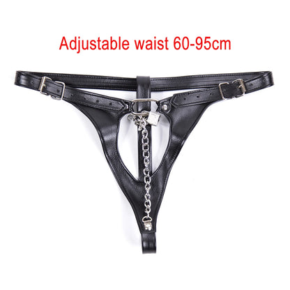 Sexy Panties for Women Lingerie Leather Chain Open Crotch Briefs Ladies Underwear Exotic Briefs Chastity Belt Thongs with Lock