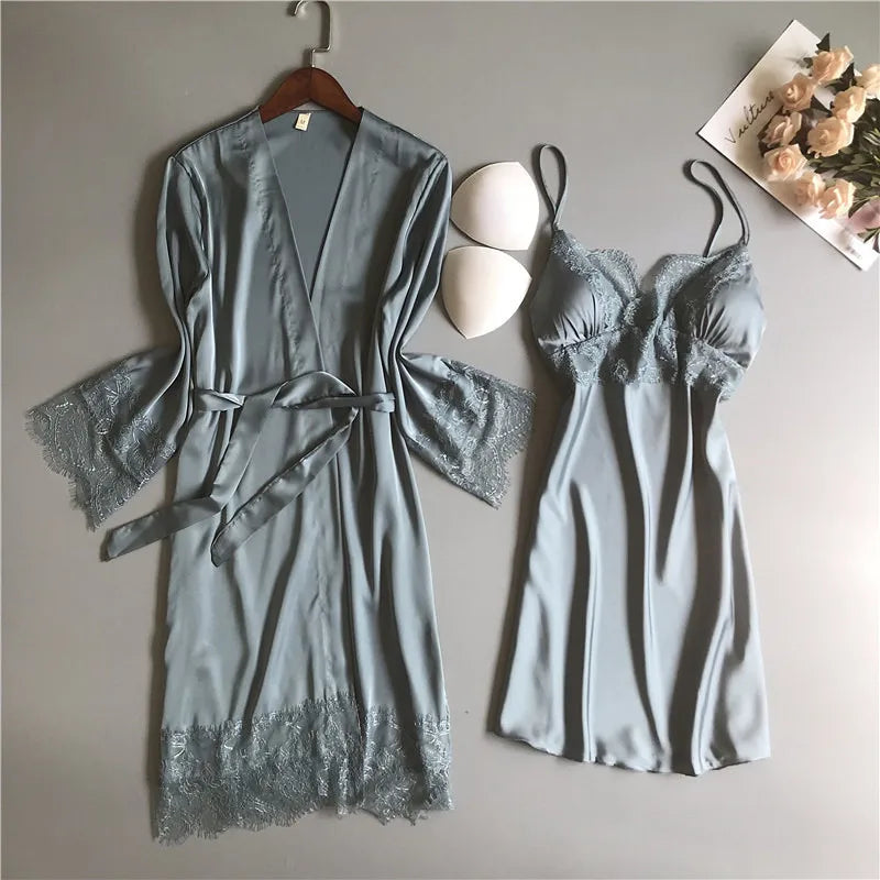 MECHCITIZ Silk Robe &amp; Gown Set: Sexy Summer Sleepwear