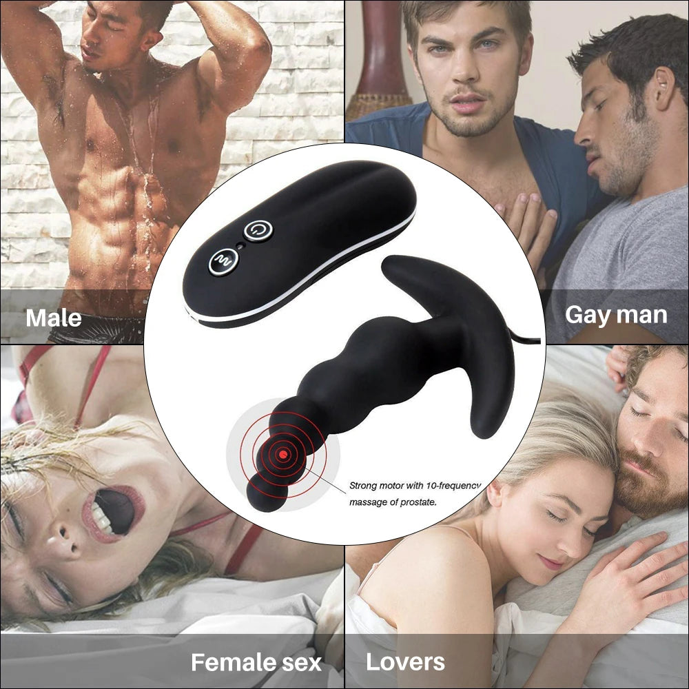 Erotic 10-Frequency Prostate Massager: Vibrating Anal Plug, Dildo, Beads - Adult Toys for Men 18+