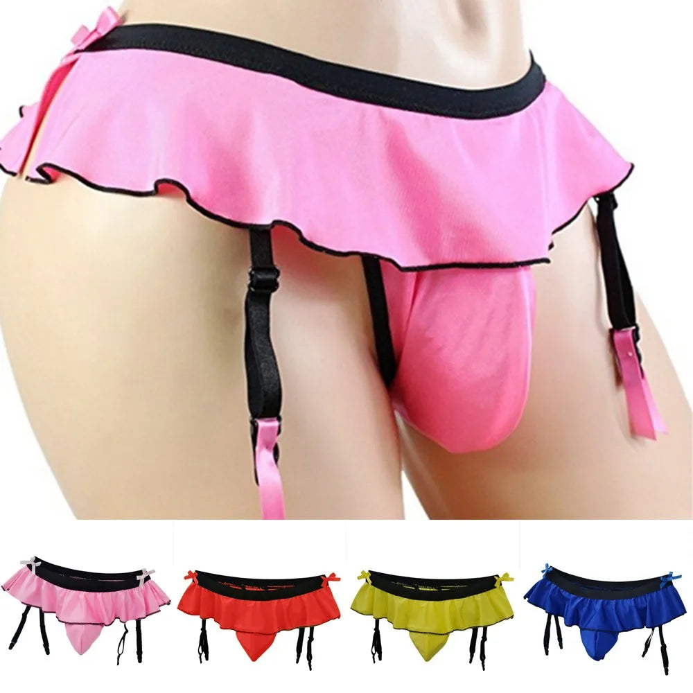 Ruffled Decor Thong Skirt: Sexy Fashion Briefs with Suspender Sock Clip