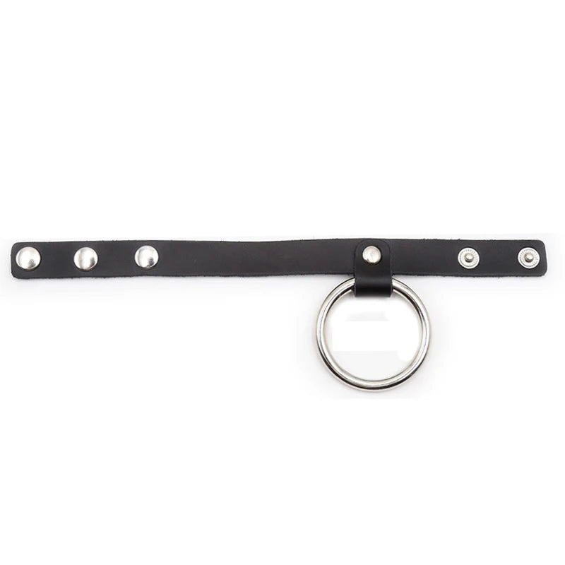 Metal Penis Ring with Leather Straps: Adjustable Delay for Men