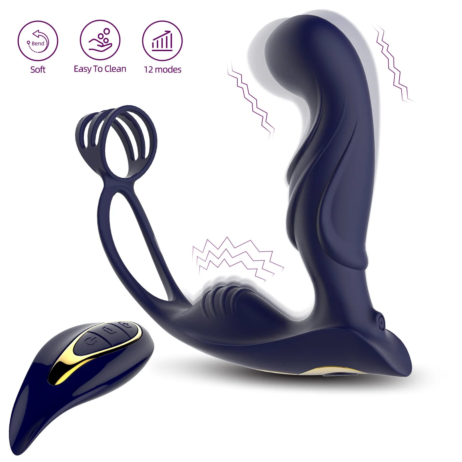 Silicone Prostate Massage Vibrator: Waterproof Anal Plug, Stimulator, Butt Delay Ejaculation Ring - Toy for Men