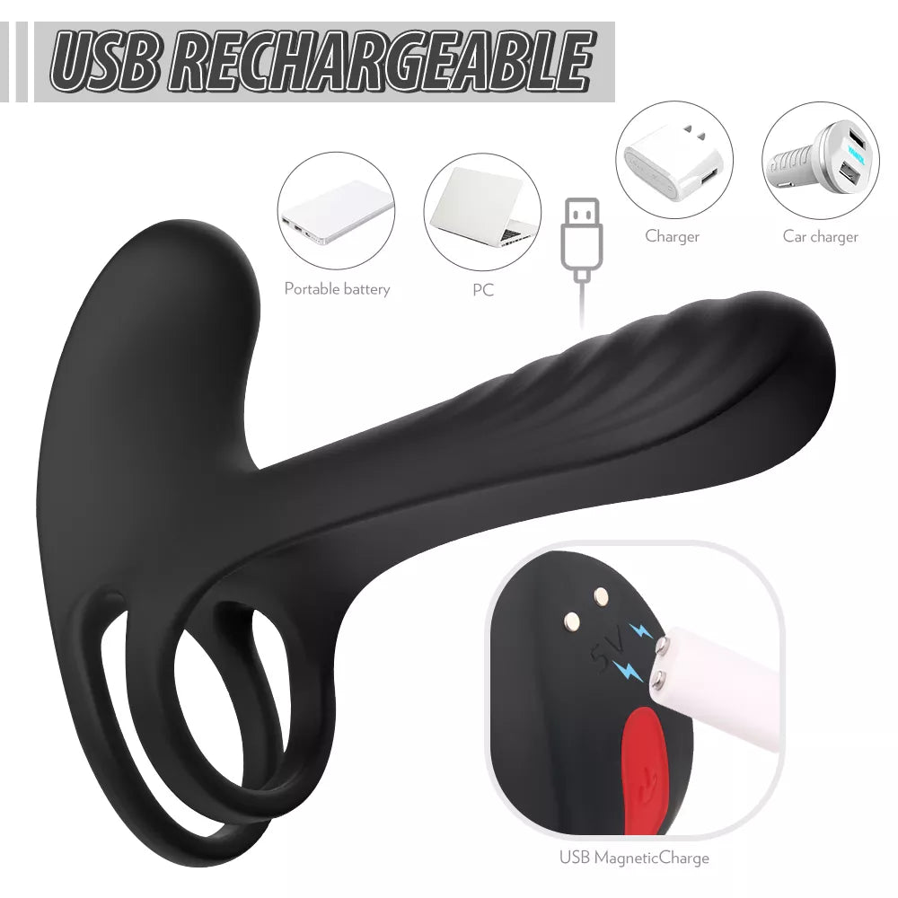 Vibrating Dual Penis Ring with Clitoral Stimulator: Couple&