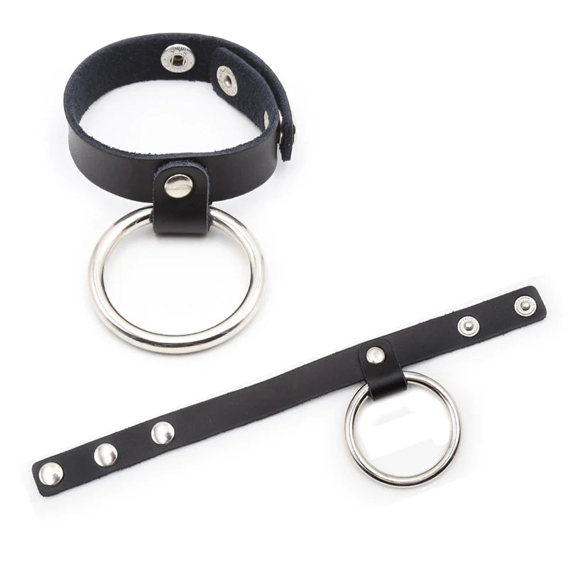 Metal Penis Ring with Leather Straps: Adjustable Delay for Men