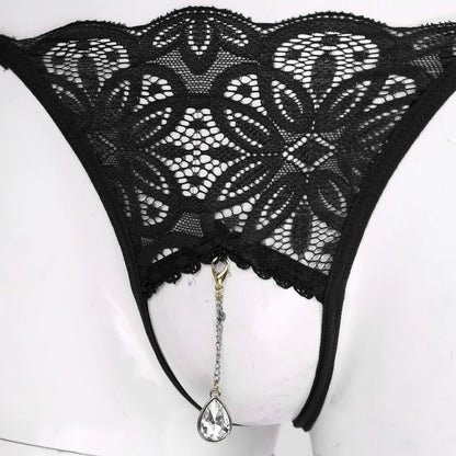 Rhinestone Lace G-string: Sexy Crotchless Thongs for Men