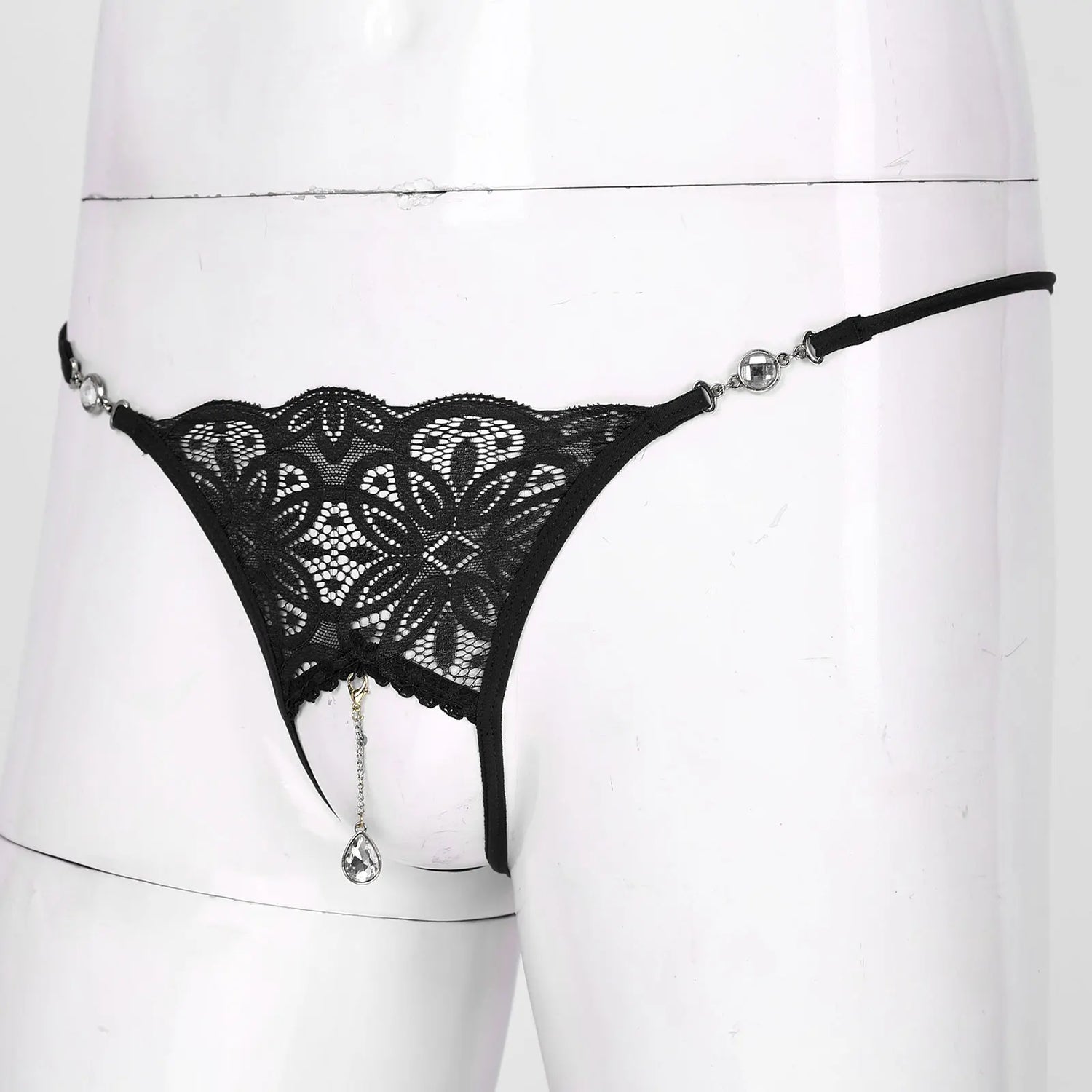 Rhinestone Lace G-string: Sexy Crotchless Thongs for Men