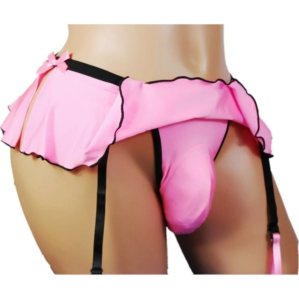 Ruffled Decor Thong Skirt: Sexy Fashion Briefs with Suspender Sock Clip