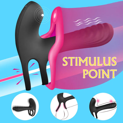 Vibrating Dual Penis Ring with Clitoral Stimulator: Couple&