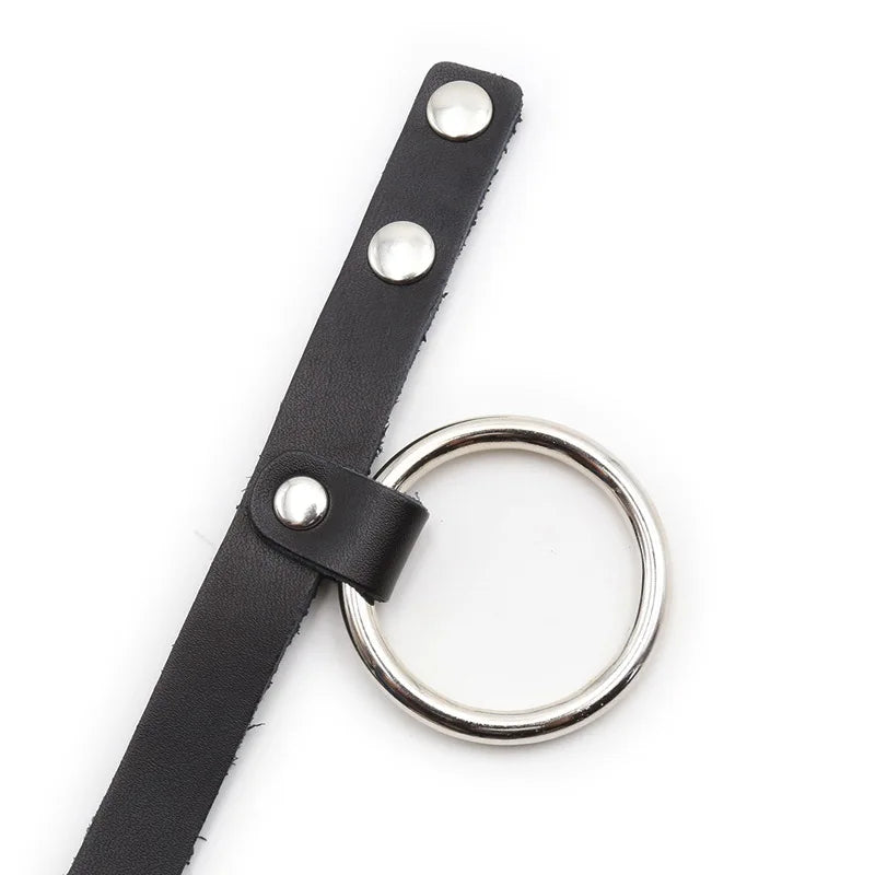 Metal Penis Ring with Leather Straps: Adjustable Delay for Men