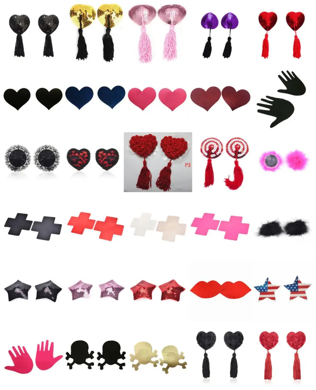 Sexy Pasties Stickers: Sequin Tassel Nipple Covers - Heart Shape