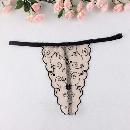 Sexy Lingerie Cosplay Embroidery Sheer Lace Mesh Floral G String Thong T Back Underwear Briefs