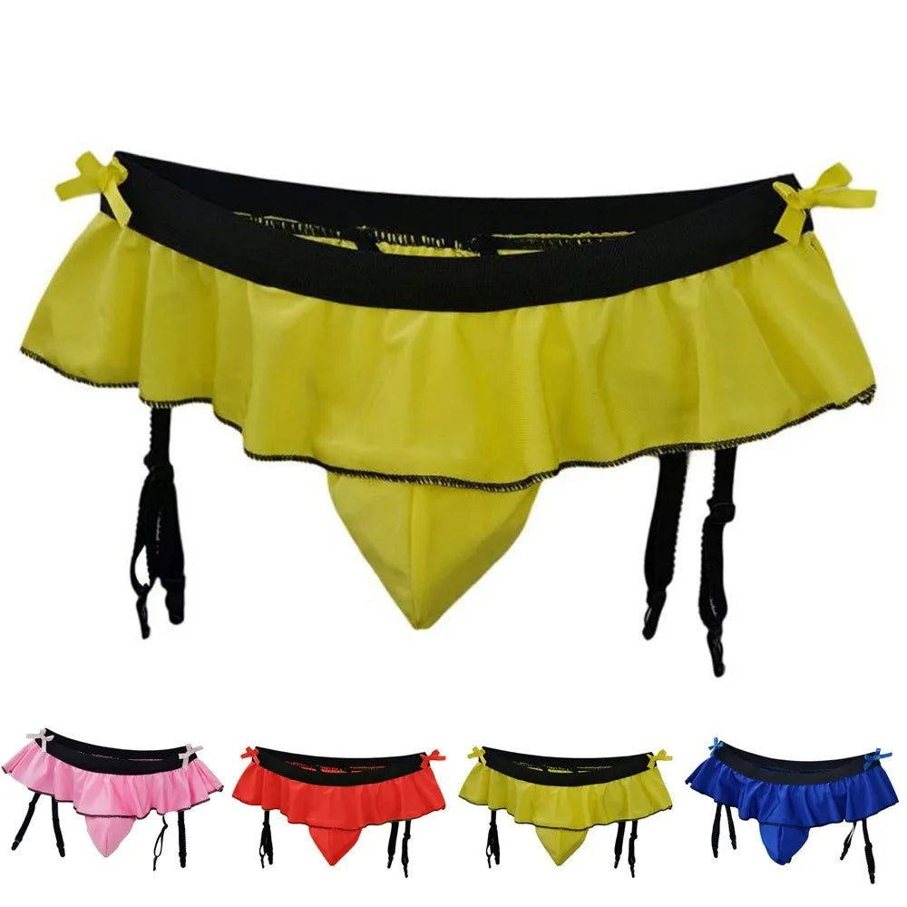 Ruffled Decor Thong Skirt: Sexy Fashion Briefs with Suspender Sock Clip