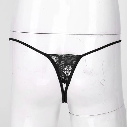 Rhinestone Lace G-string: Sexy Crotchless Thongs for Men