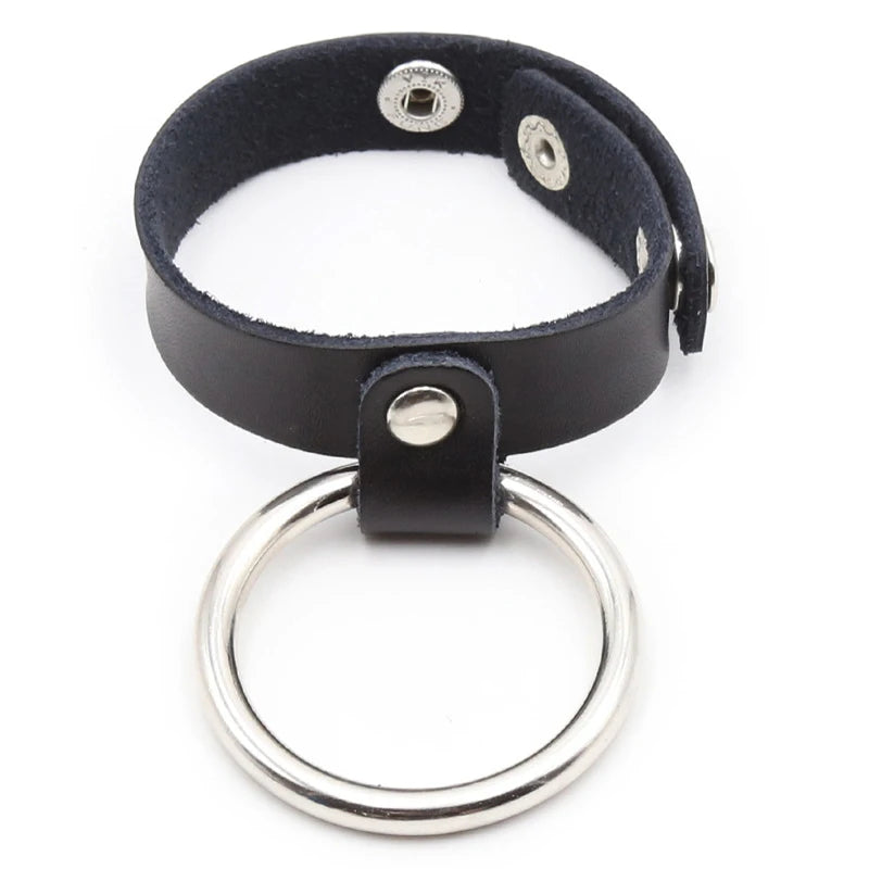 Metal Penis Ring with Leather Straps: Adjustable Delay for Men