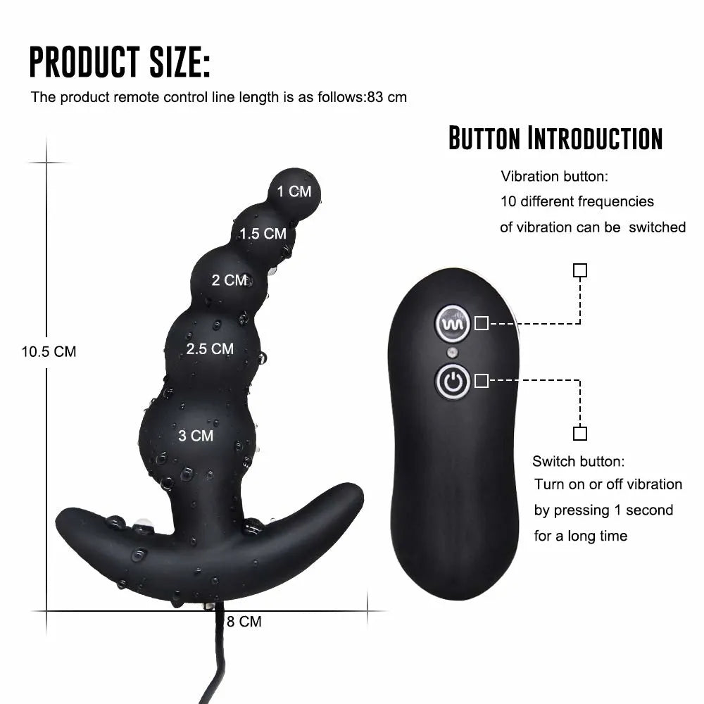 Erotic 10-Frequency Prostate Massager: Vibrating Anal Plug, Dildo, Beads - Adult Toys for Men 18+