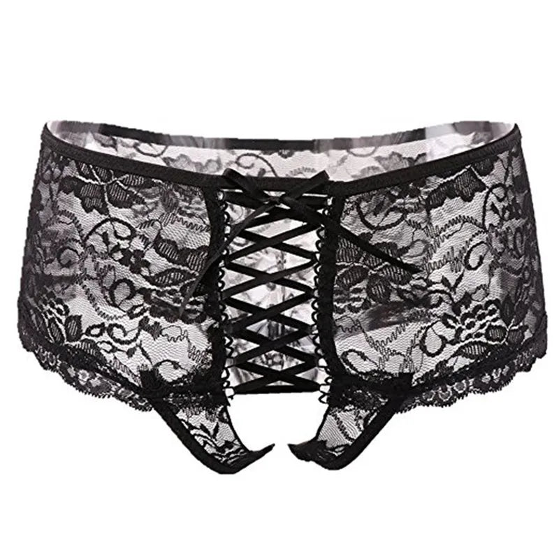 Sexy Lingerie Erotic Women Underwear Intimates Panties Transparent Lace Panty Hollow Out Open Bottom Knickers Hot Plus Size 6XL