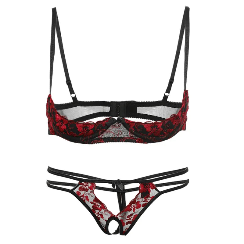 Seductive Open Breasts Lingerie Set: Push Up Bra, Open Crotch Panty