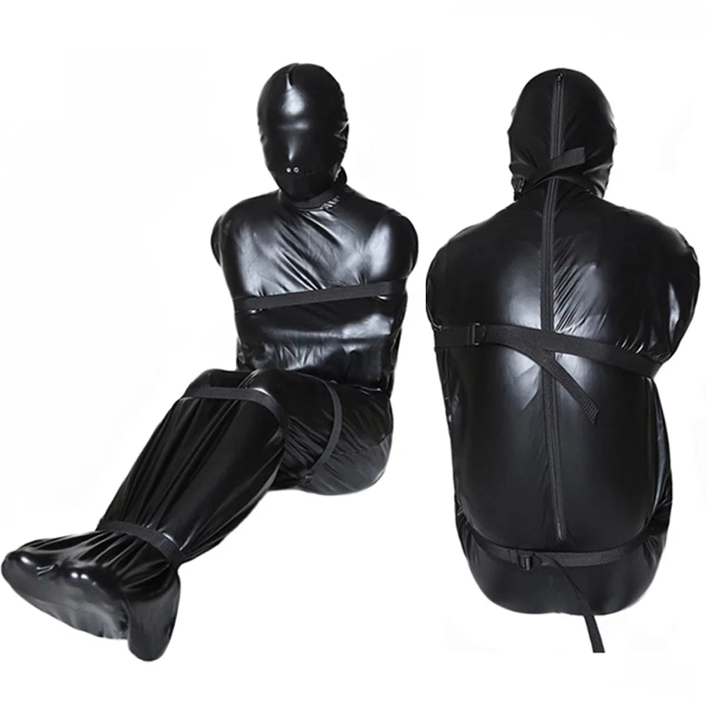 Full Body Zip Bondage Mummy Sack: Erotic Sleeping Bag Costume with Detachable Hood Mask