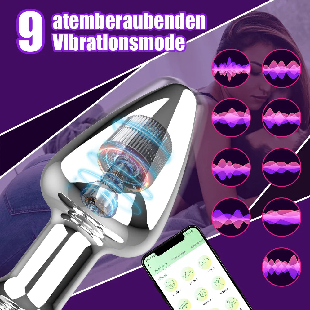 APP-Controlled Vibrator Dildo: Stainless Steel Anal Plug, Prostate Massager, Remote Control - Adult Toy for Men and Women