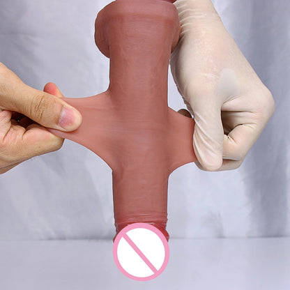 Strong Male Sliding Foreskin Dildo: Skin Feel, Suction Cup, Thick Cock Anal Adult Toy for Men, Women, Gay - Double Silicone Penis