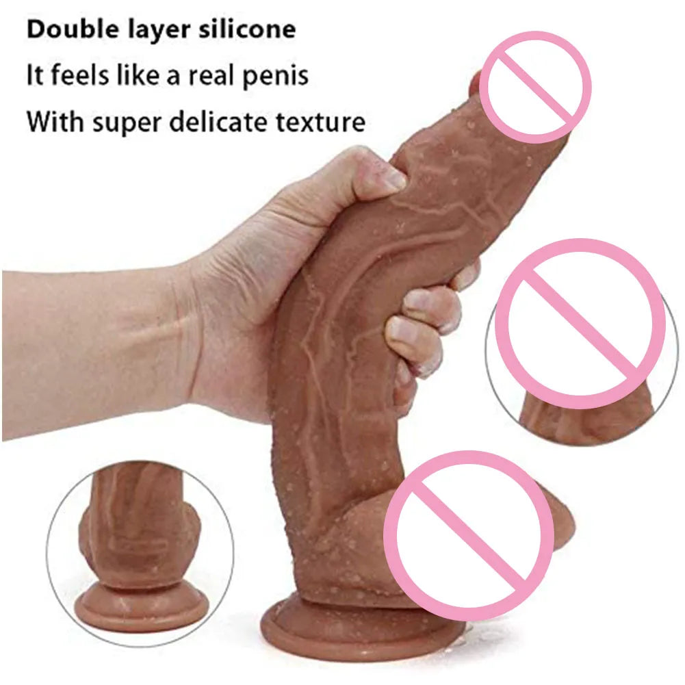 11-Inch Realistic Silicone Dildo - Suction Cup, G-Spot Stimulation, for Women