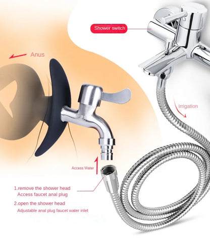 Soft Hollow Anal Plug with Enema Faucet: BDSM Toy for Men and Women