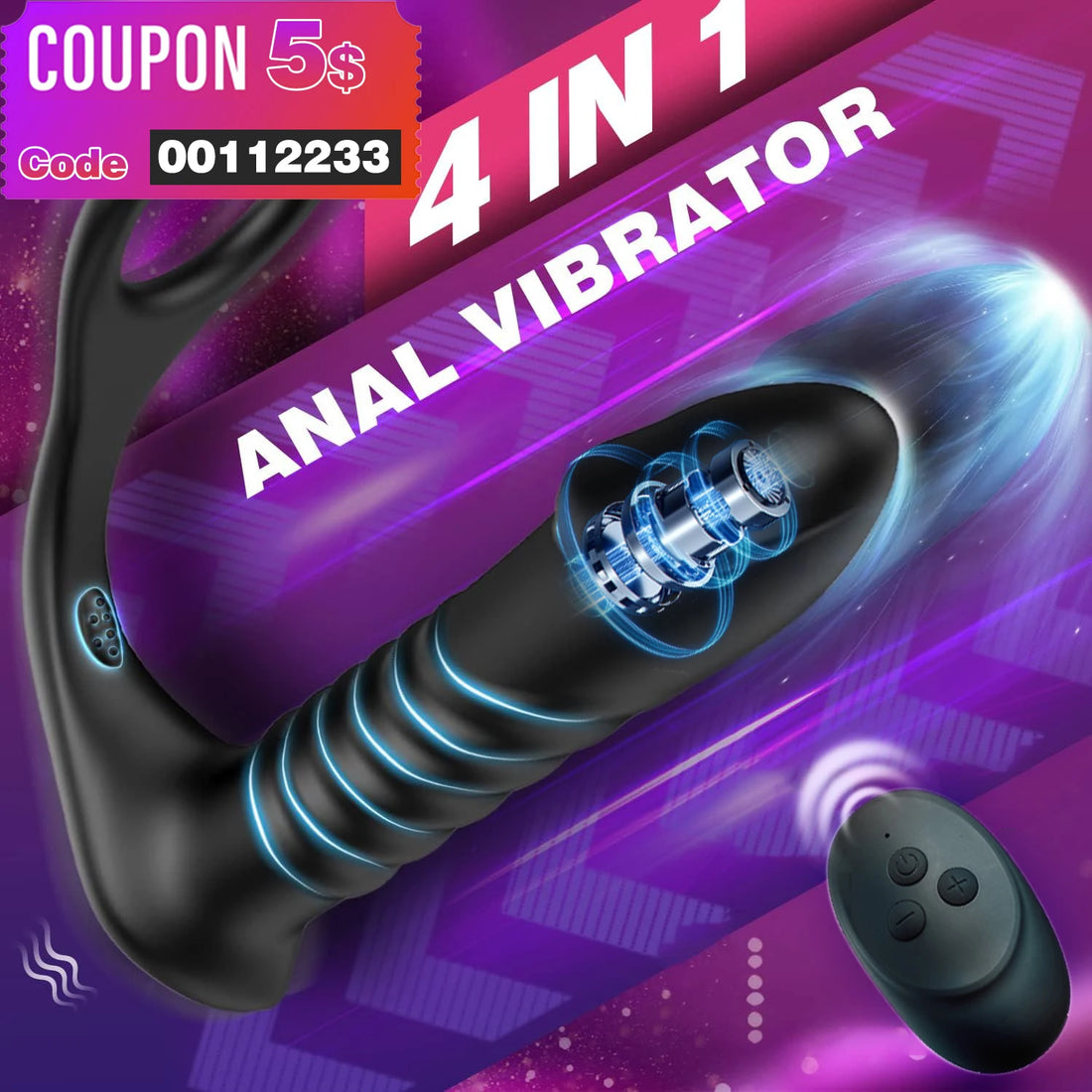 HESEKS 3-in-1 Telescopic Anal Vibrator: Remote Control, Prostate Massage, Butt Plug, Delay Ejaculation, Penis Ring