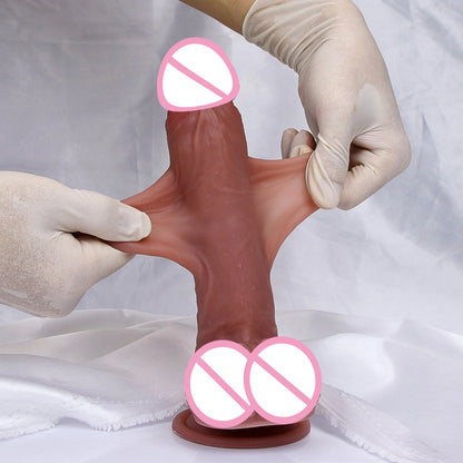 Strong Male Sliding Foreskin Dildo: Skin Feel, Suction Cup, Thick Cock Anal Adult Toy for Men, Women, Gay - Double Silicone Penis