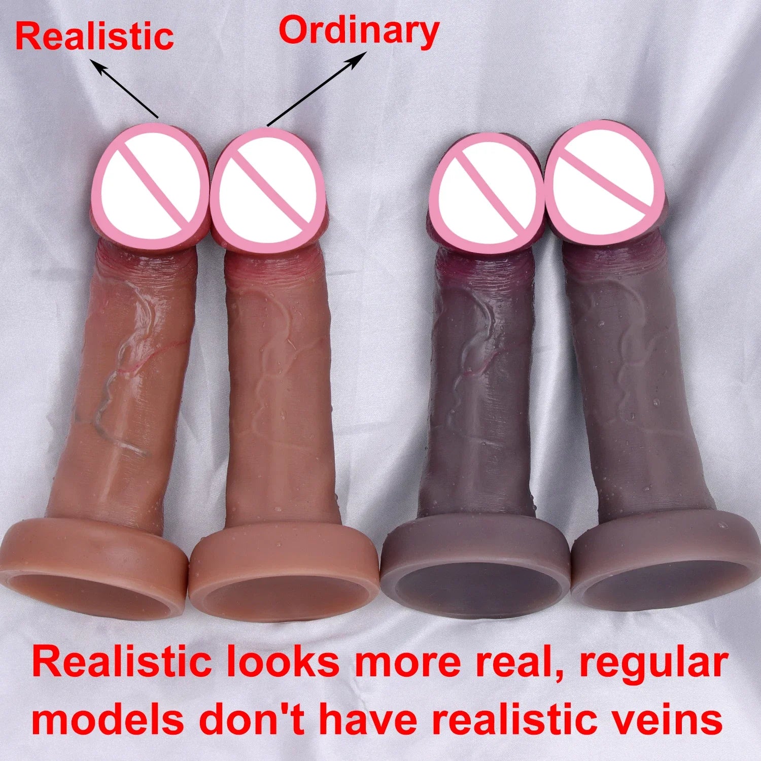 Flesh-Like Veined Dildo Anal Plug: Erotic Toy for Women and Men, Medical Silicone, Suction Cup Base