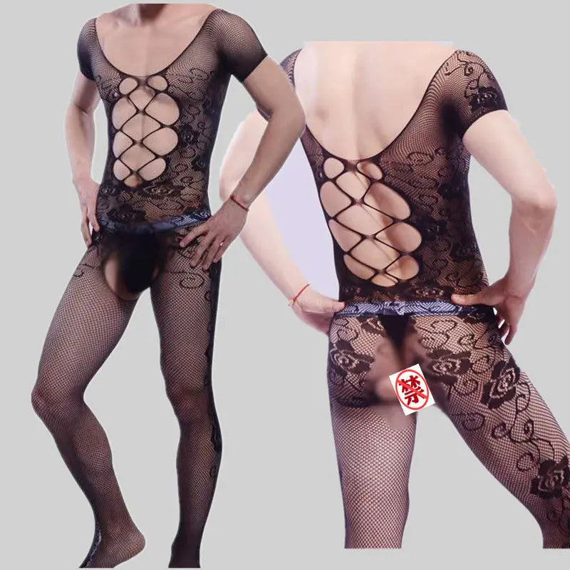 Sensual Lace Bodysuit: Meshy Gay Men&