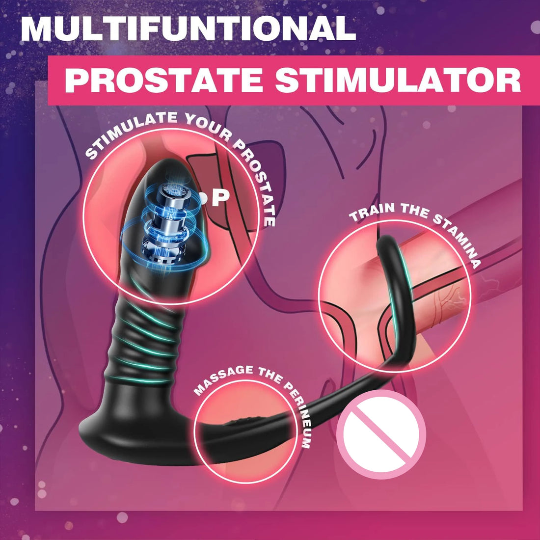 HESEKS 3-in-1 Telescopic Anal Vibrator: Remote Control, Prostate Massage, Butt Plug, Delay Ejaculation, Penis Ring