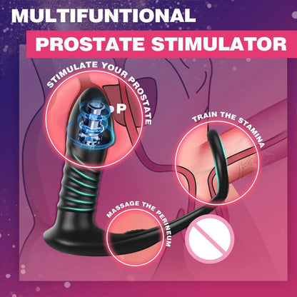 HESEKS 3-in-1 Telescopic Anal Vibrator: Remote Control, Prostate Massage, Butt Plug, Delay Ejaculation, Penis Ring