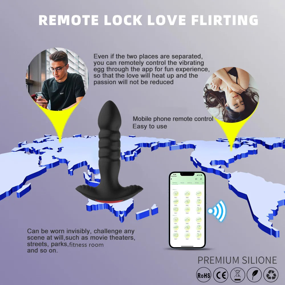 Telescopic Anal Vibrator for Men: APP Remote, Bluetooth Prostate Massager, Dildo Vibrator Buttplug - 6 Beads Silicone Anal Butt Plugs: Ball Ass Massage, Long Dilator - Adult Sexual Toys for Gay Men and Women