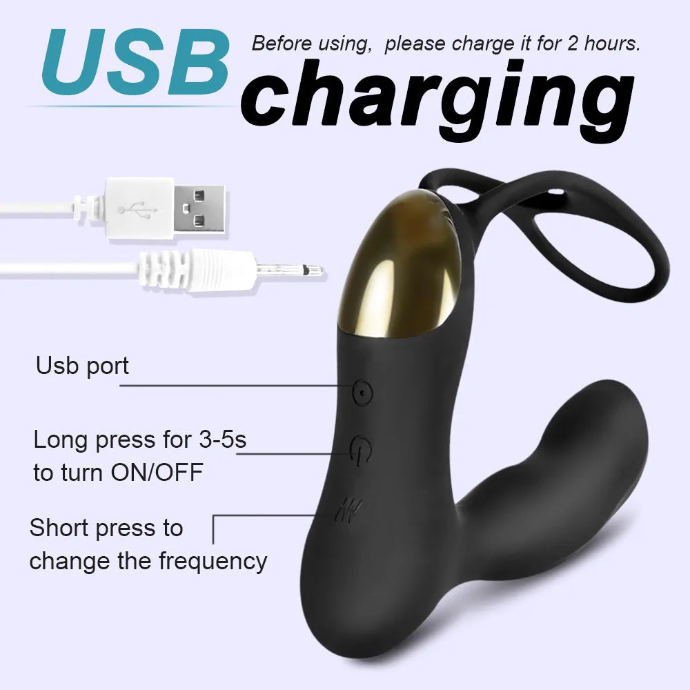 Wireless Remote Prostate Massager: Anal Vibrator, Butt Plug, Delay Ejaculation Ring - Adult Toys for Men