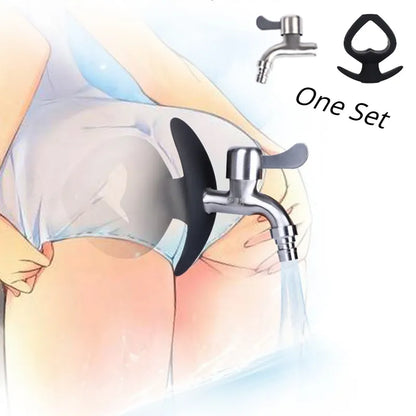 Soft Hollow Anal Plug with Enema Faucet: BDSM Toy for Men and Women