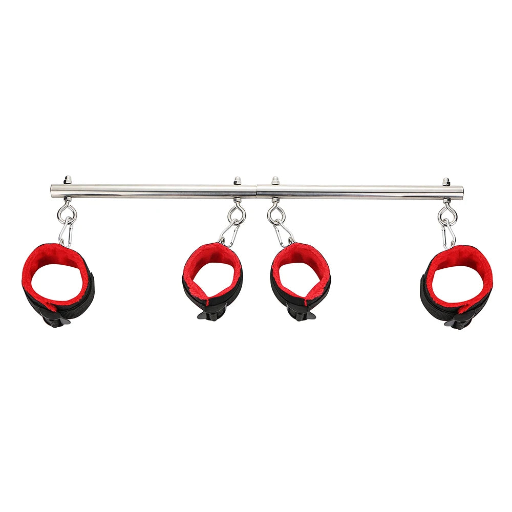 Stainless Steel BDSM Bondage Set: Spreader Bar, Handcuffs, and Ankle Cuffs