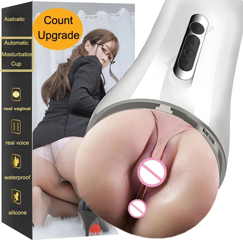 Auto Masturbator - Powerful Vibration, Male Vagina, Anal, Blowjob &amp; Real Pussy Machine for Men