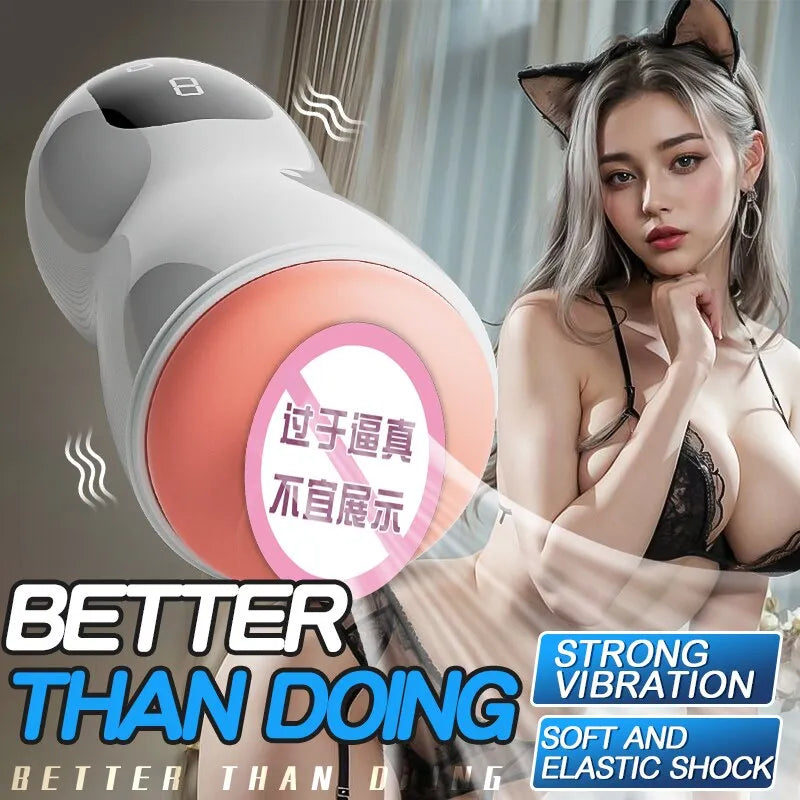 JIUUY Auto Sucking Masturbator Cup - Strong Vibration Vagina Sex Toy for Men