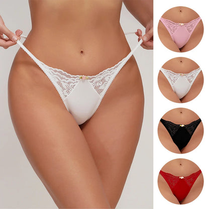 Sexy Red Lace Thongs Lingerie For Women Cute Bow-knot String Invisible Femme G String Female Briefs Biquínis Girl Bragas Mujer