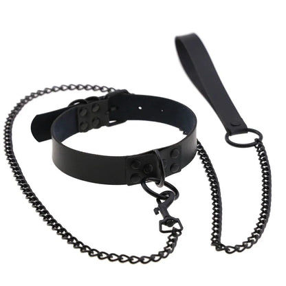 BDSM Collar and Leash Set: Steel Chain Rivet Choker for Women and Men