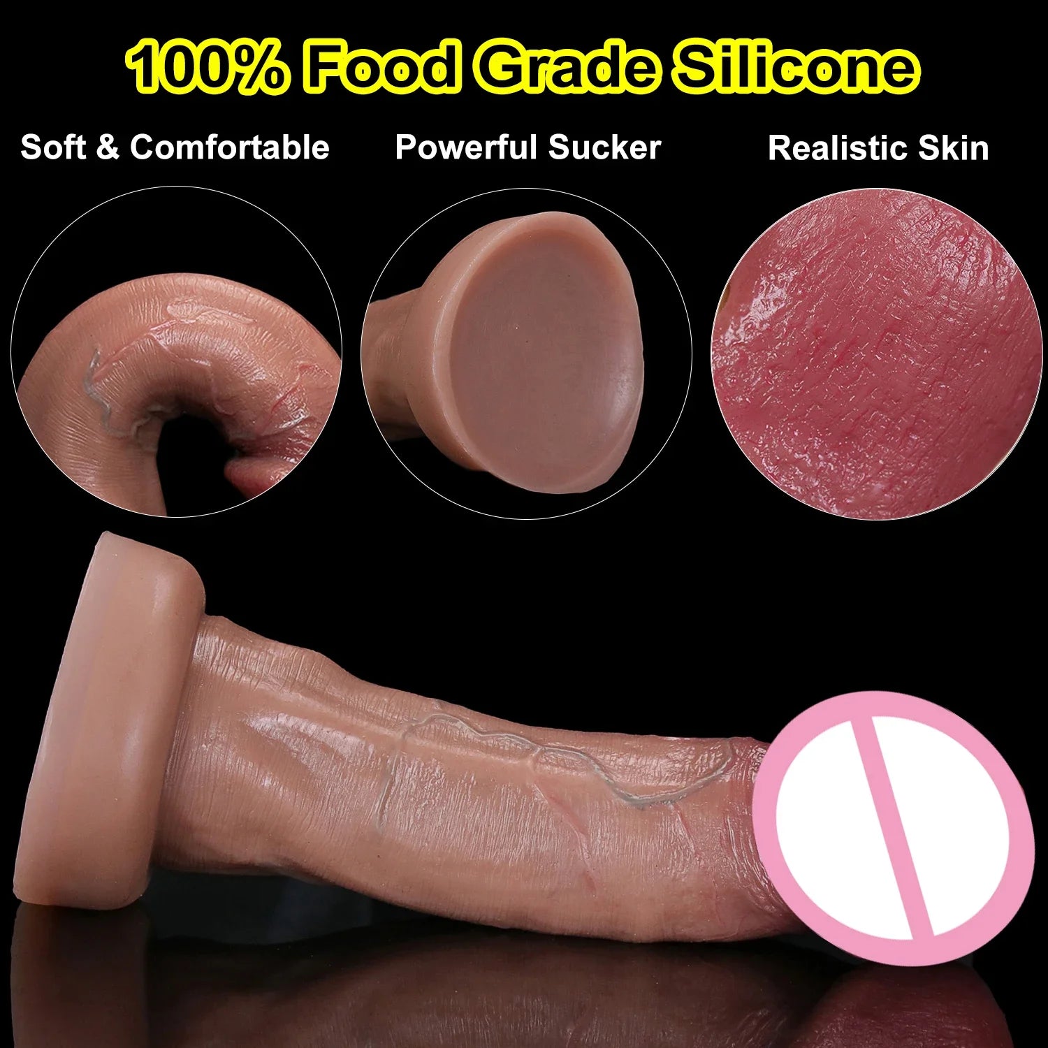 Flesh-Like Veined Dildo Anal Plug: Erotic Toy for Women and Men, Medical Silicone, Suction Cup Base