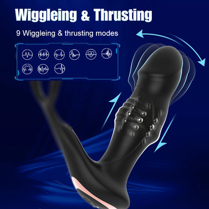 Male Thrusting Prostate Massager Telescopic Anal Butt Plug Testicle Stimulator Delay Ejaculation Ring Sex Toys For Men Couple