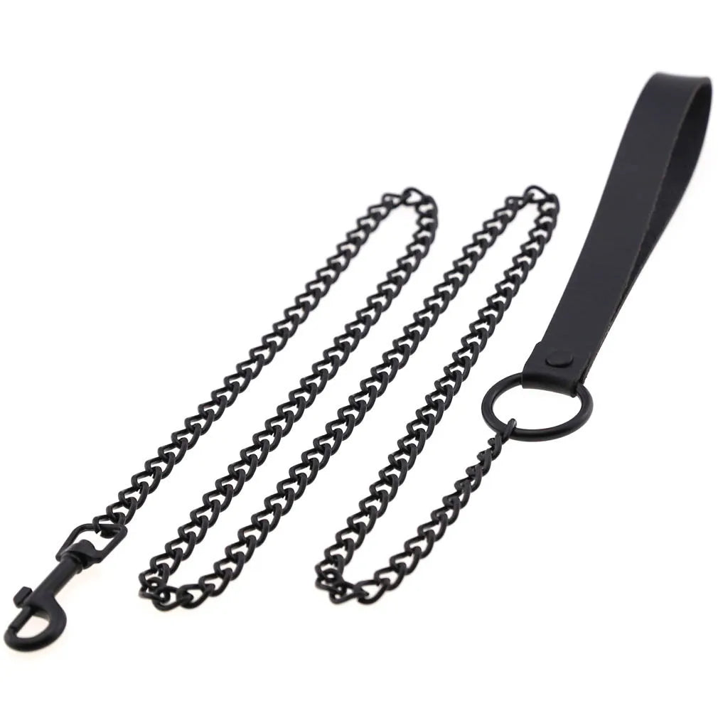 BDSM Collar and Leash Set: Steel Chain Rivet Choker for Women and Men