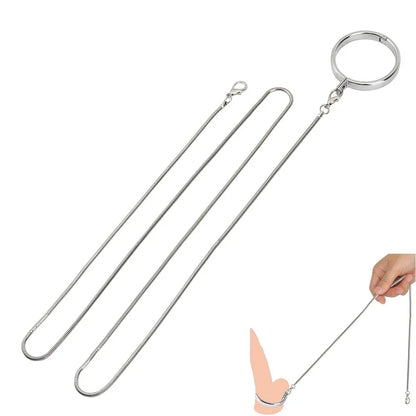 Metal Ball Scrotum Stretcher: Cock Ring with Chain for BDSM Restraint and Delayed Ejaculation