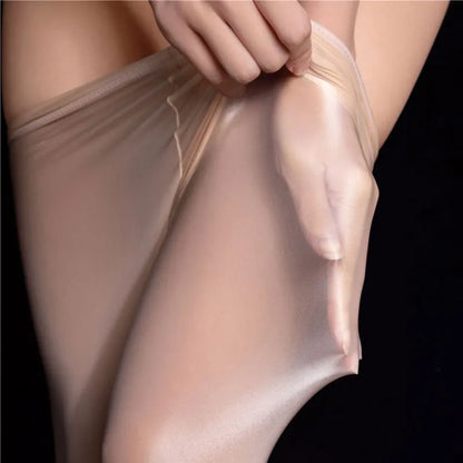 Hot See Through Sexy Tights Oil Shiny Design Sexy Lingerie Women Open Crotch Pantyhose Plus Size High Elastic Shaping Stockings