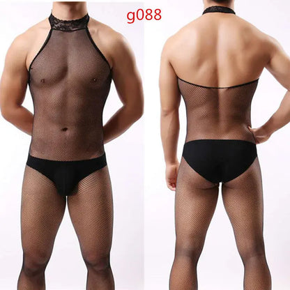 Sensual Lace Bodysuit: Meshy Gay Men&